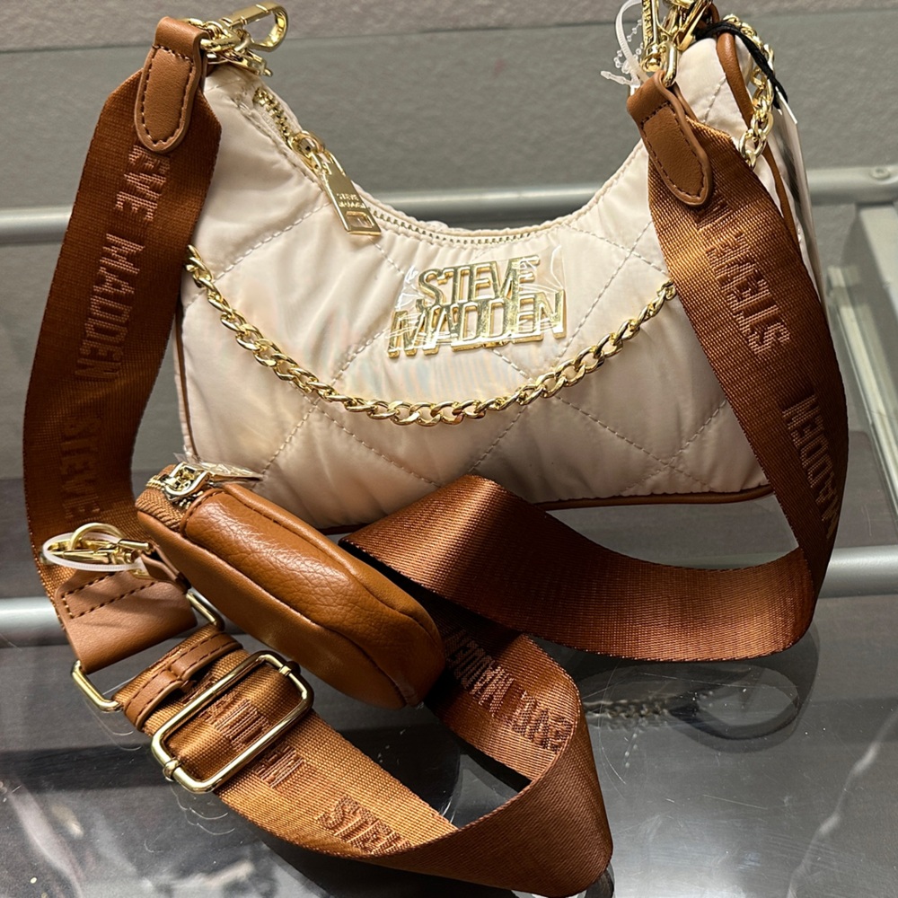 Steve Madden Brown and Tan Quilted Crossbody Bag